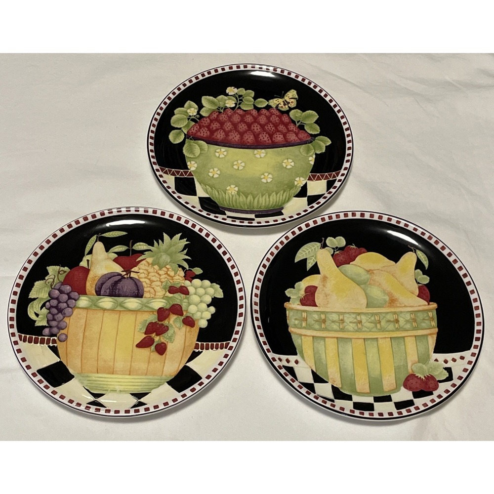 Vtg Debbie Mumm Zak Designs Classic Fruit Bowl 3 Salad Desert Plates Earthenware